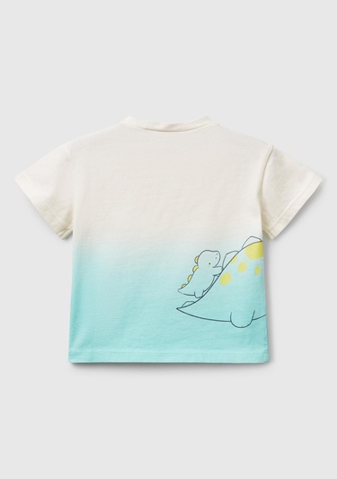  Bebek Turkuaz Renk Geçişli Boya Baskılı Bisiklet Yaka T-Shirt