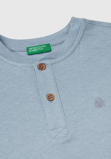  Erkek Çocuk Mavi Logo İşlemeli Hakim Yaka T-Shirt