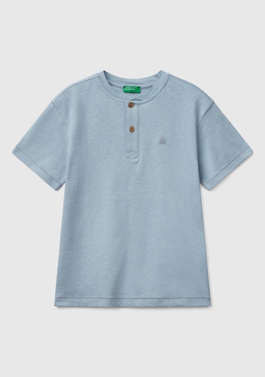  Erkek Çocuk Mavi Logo İşlemeli Hakim Yaka T-Shirt