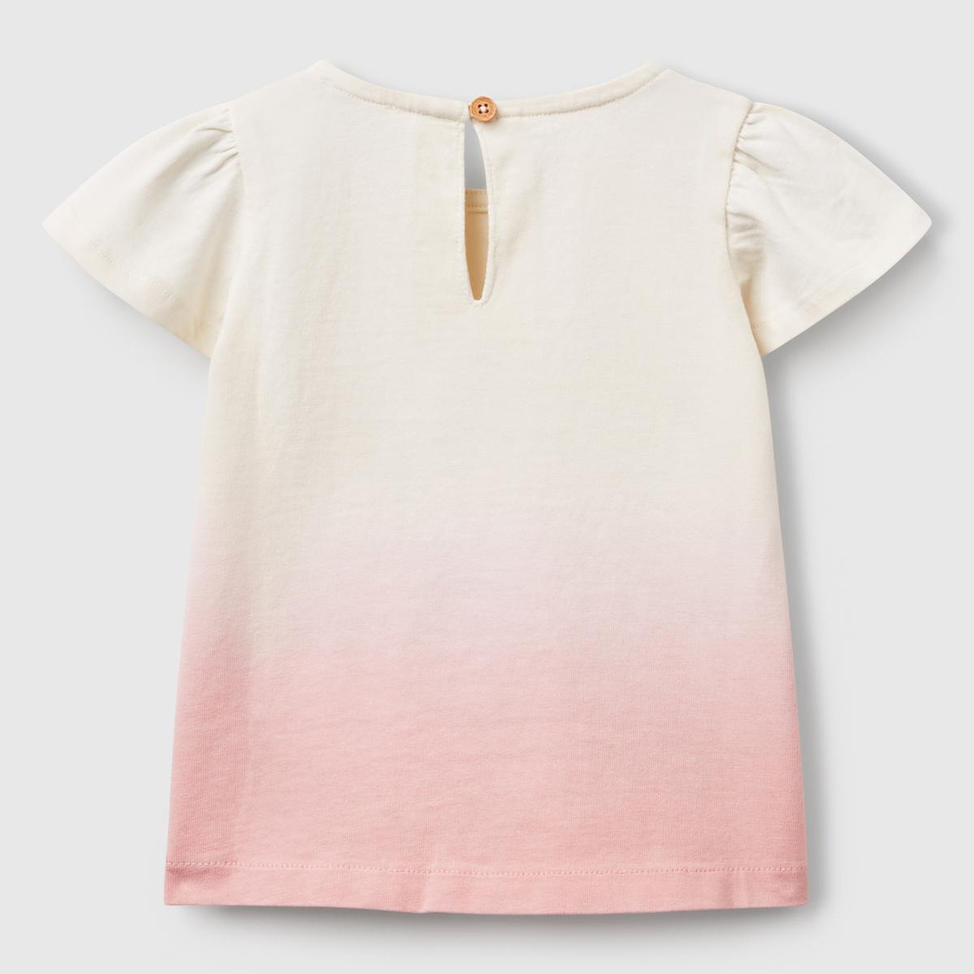 Bebek Pembe Renk Geçişli Önü Baskılı Kolu Fırfırlı Bisiklet Yaka T-Shirt