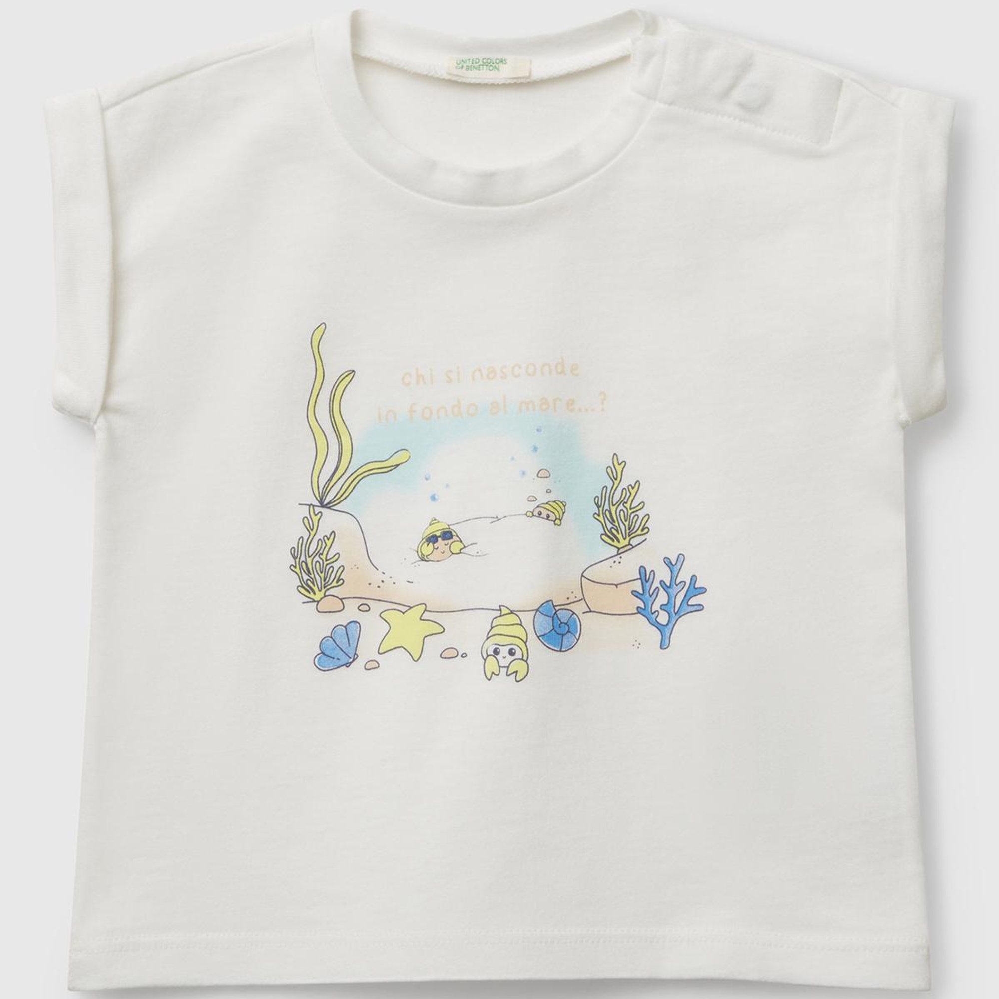 Bebek Beyaz Mix Önü Baskılı Manşetli T-Shirt