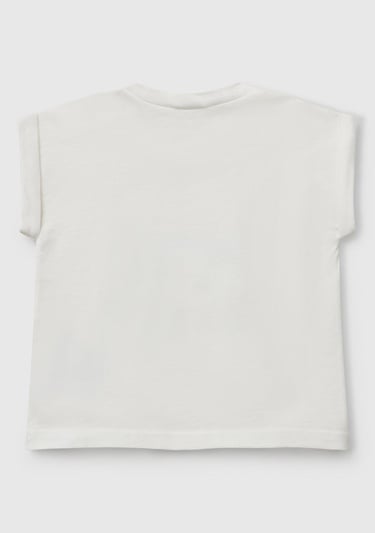  Bebek Beyaz Mix Önü Baskılı Manşetli T-Shirt