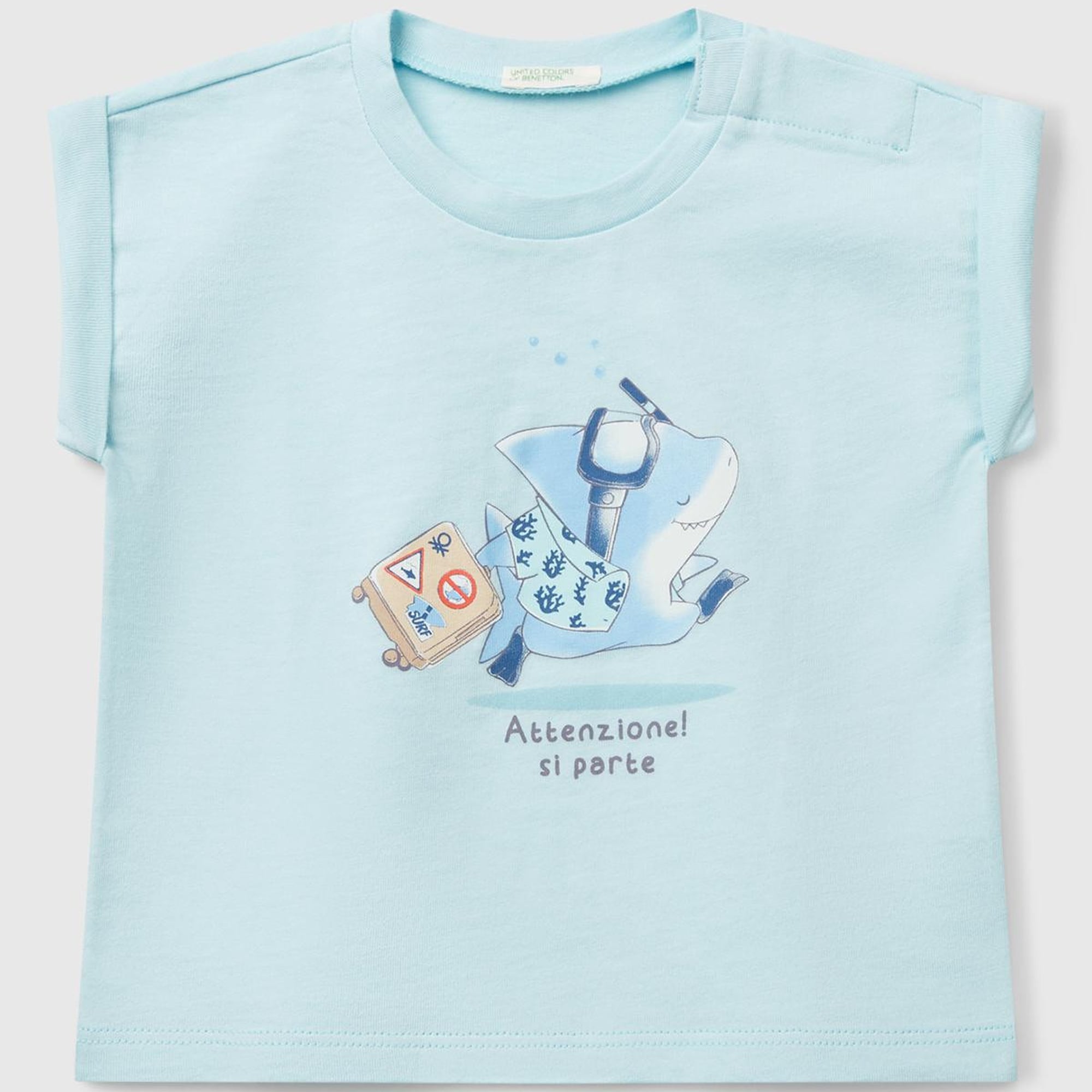 Bebek Turkuaz Önü Baskılı Manşetli T-Shirt