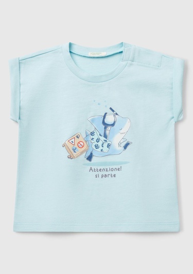  Bebek Turkuaz Önü Baskılı Manşetli T-Shirt