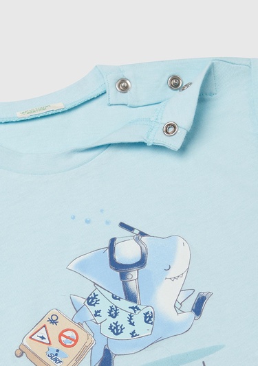  Bebek Turkuaz Önü Baskılı Manşetli T-Shirt