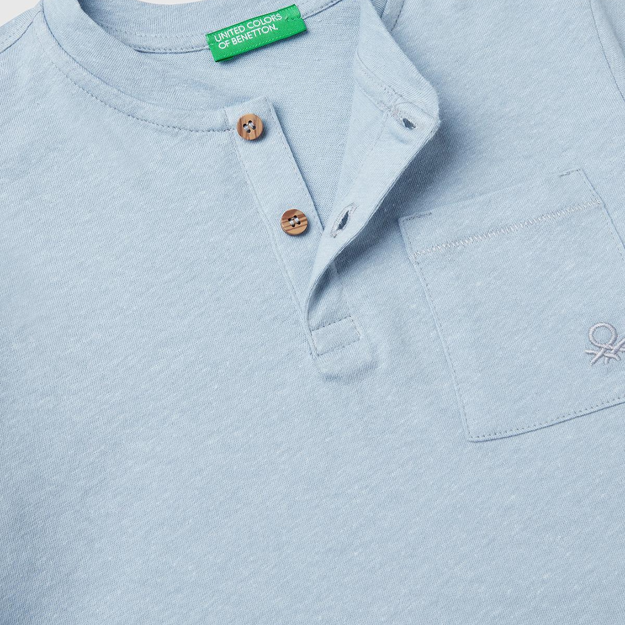 Erkek Çocuk Mavi Önü Cep Detaylı Hakim Yaka T-Shirt