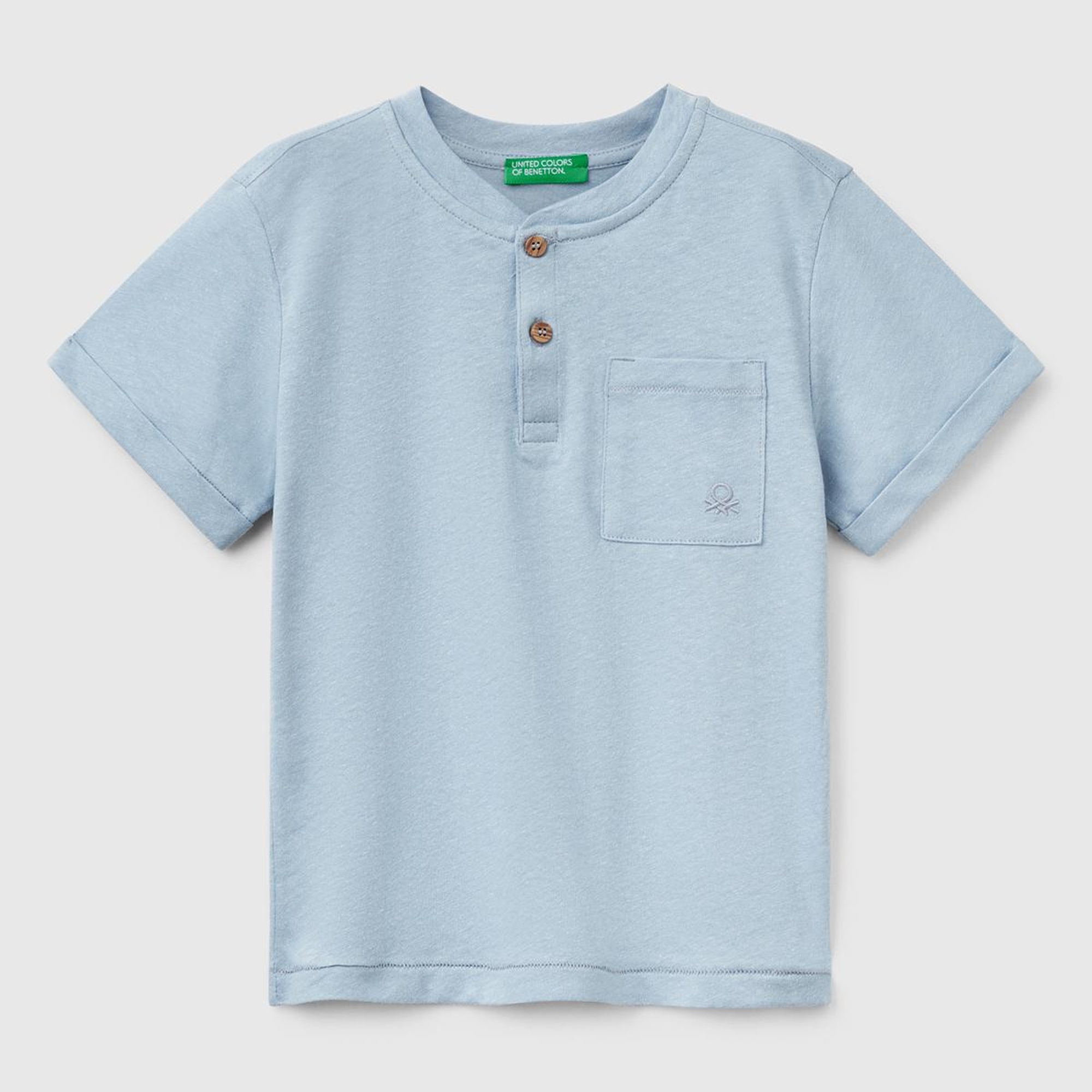 Erkek Çocuk Mavi Önü Cep Detaylı Hakim Yaka T-Shirt