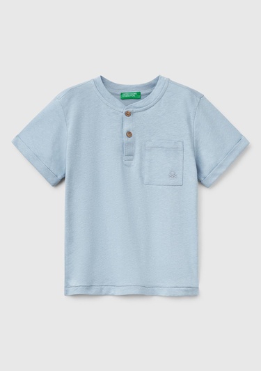  Erkek Çocuk Mavi Önü Cep Detaylı Hakim Yaka T-Shirt