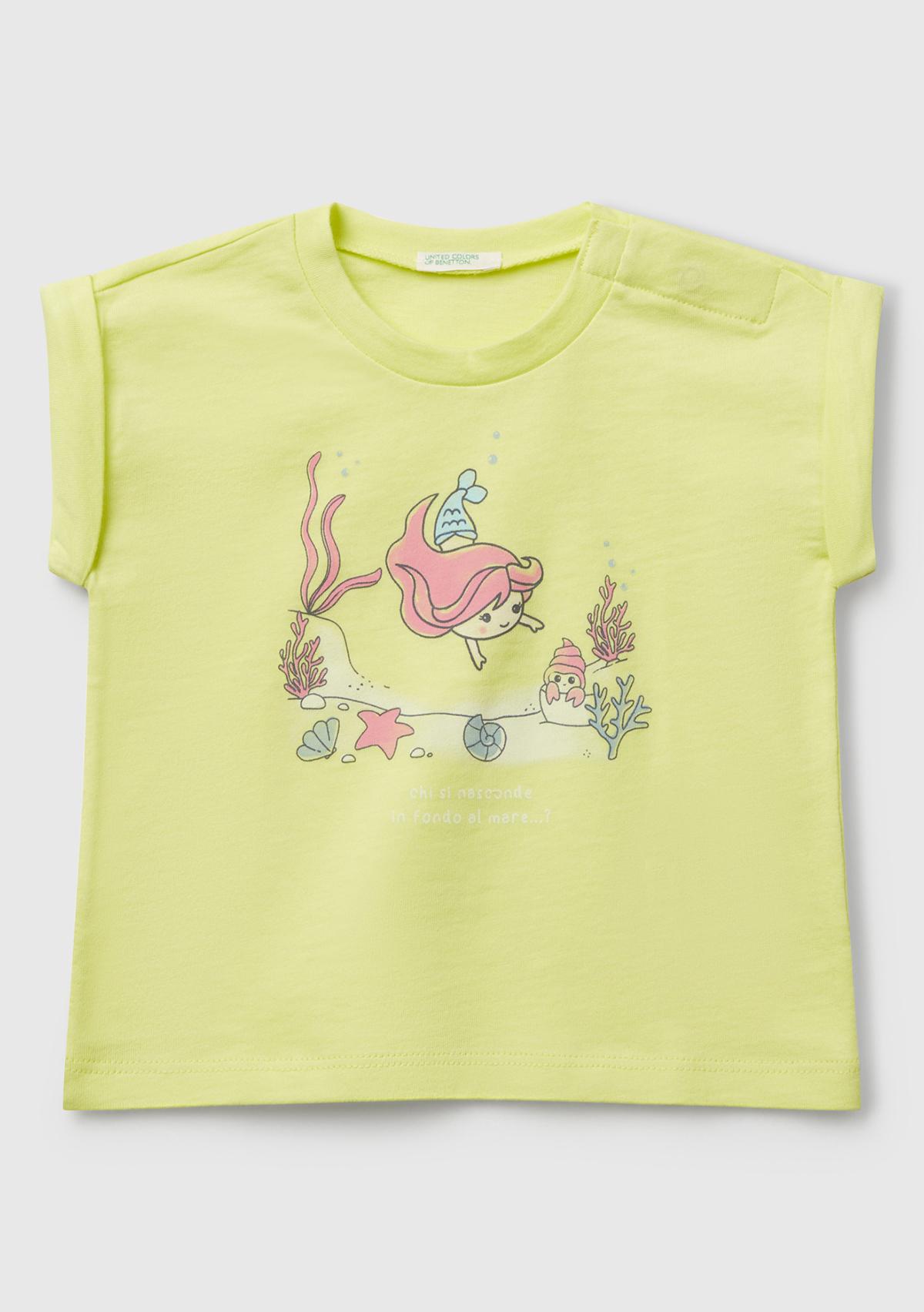  Bebek Sarı Önü Baskılı Manşetli T-Shirt