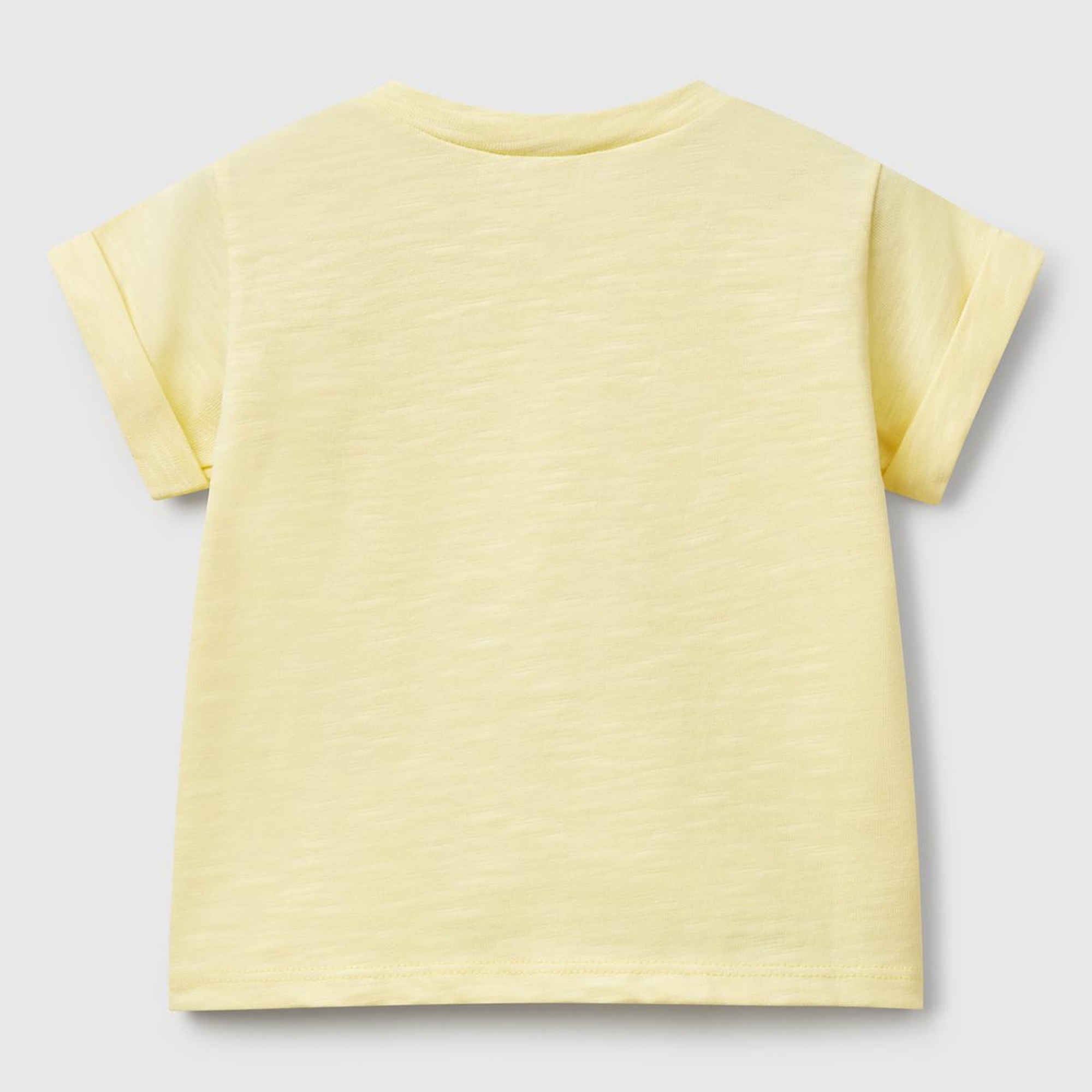 Bebek Sarı Önü Baskılı Omzu Çıtçıtlı Manşet Detaylı T-Shirt