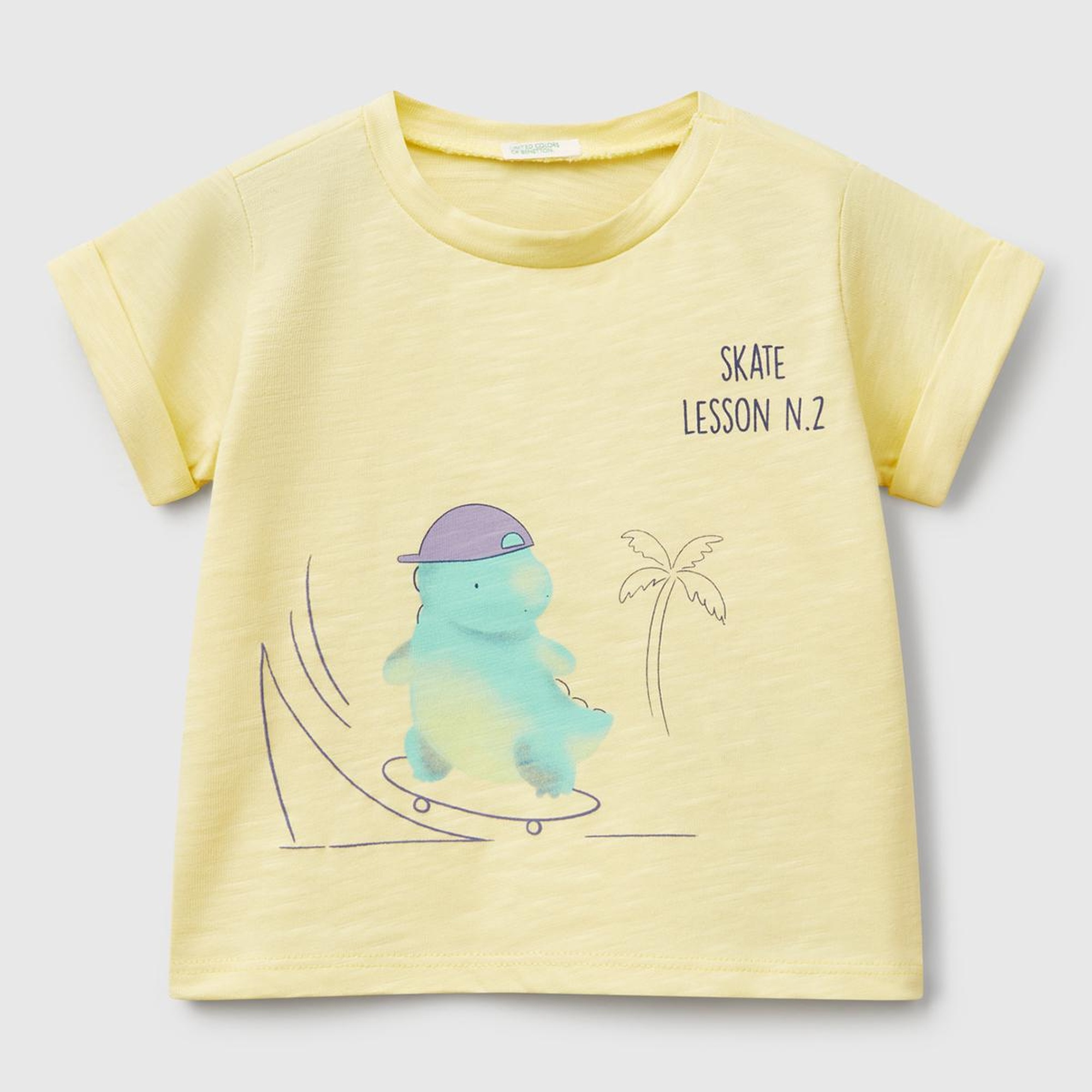 Bebek Sarı Önü Baskılı Omzu Çıtçıtlı Manşet Detaylı T-Shirt