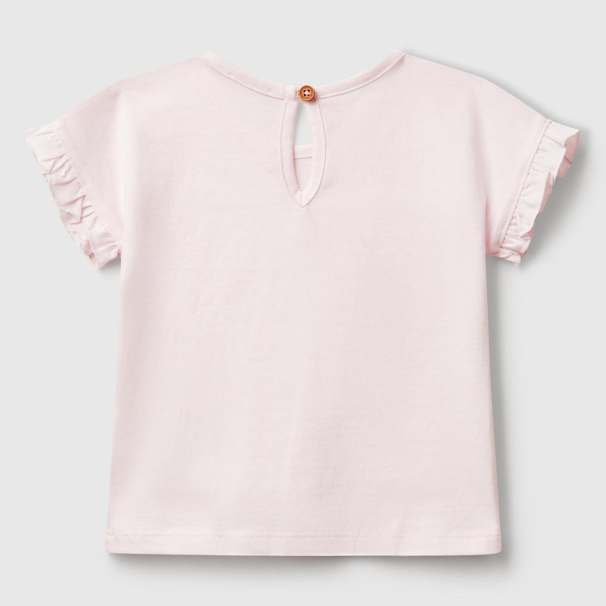 Bebek Toz Pembe Kolu Fırfırlı Logo Etiketli T-Shirt