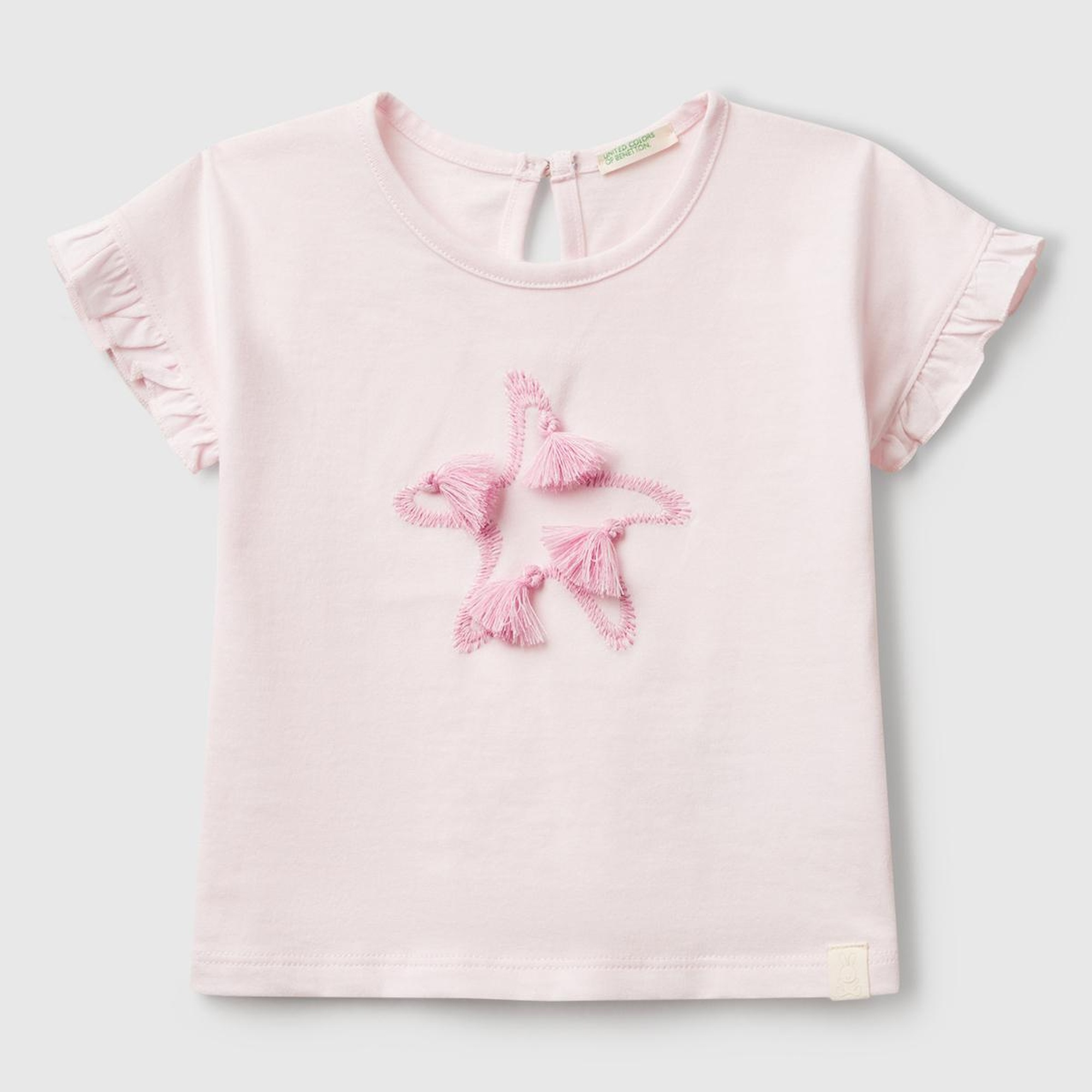 Bebek Toz Pembe Kolu Fırfırlı Logo Etiketli T-Shirt