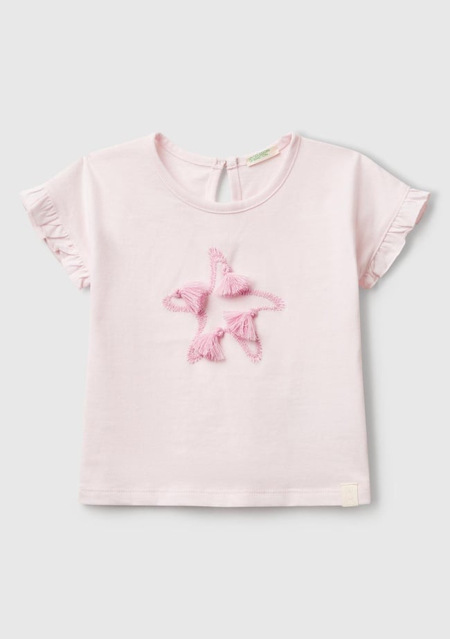  Bebek Toz Pembe Kolu Fırfırlı Logo Etiketli T-Shirt