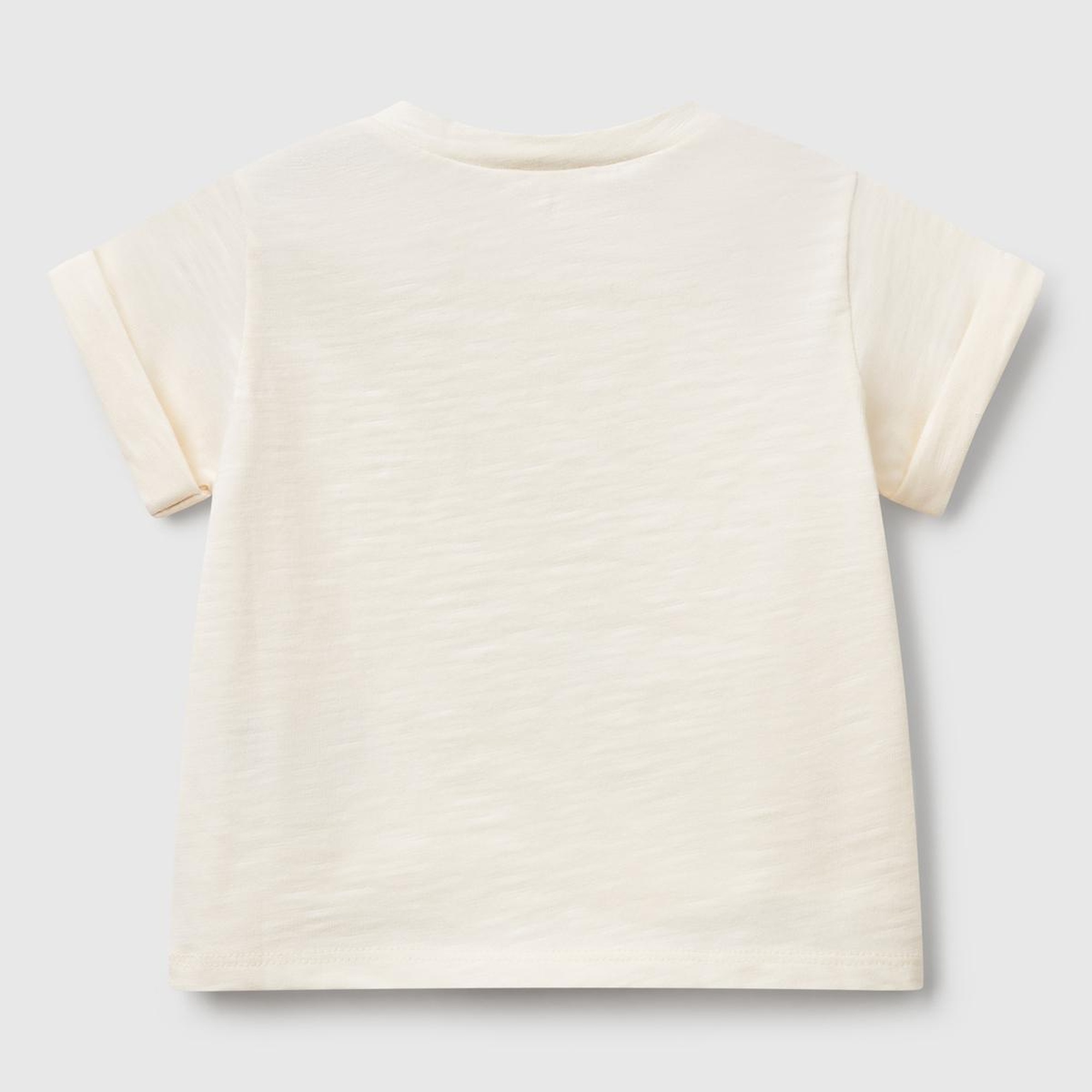 Bebek Krem Önü Baskılı Omzu Çıtçıtlı Manşet Detaylı T-Shirt