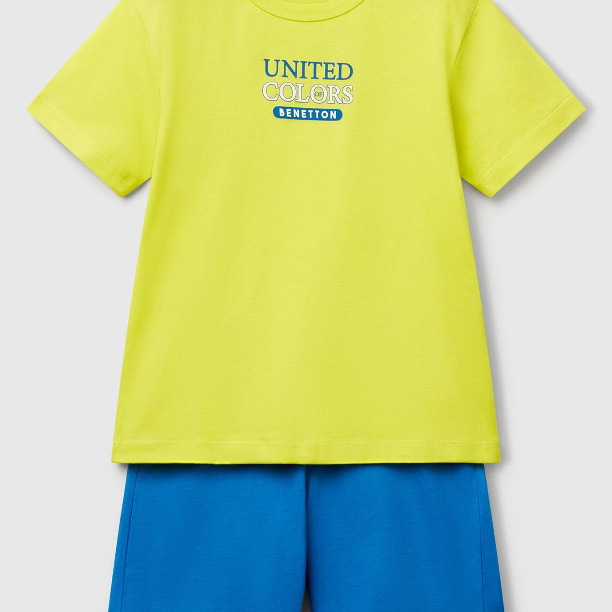 Erkek Çocuk Sarı Önü Logo Baskılı T-Shirt ve Büzgü İpli Bermuda Şort Takım