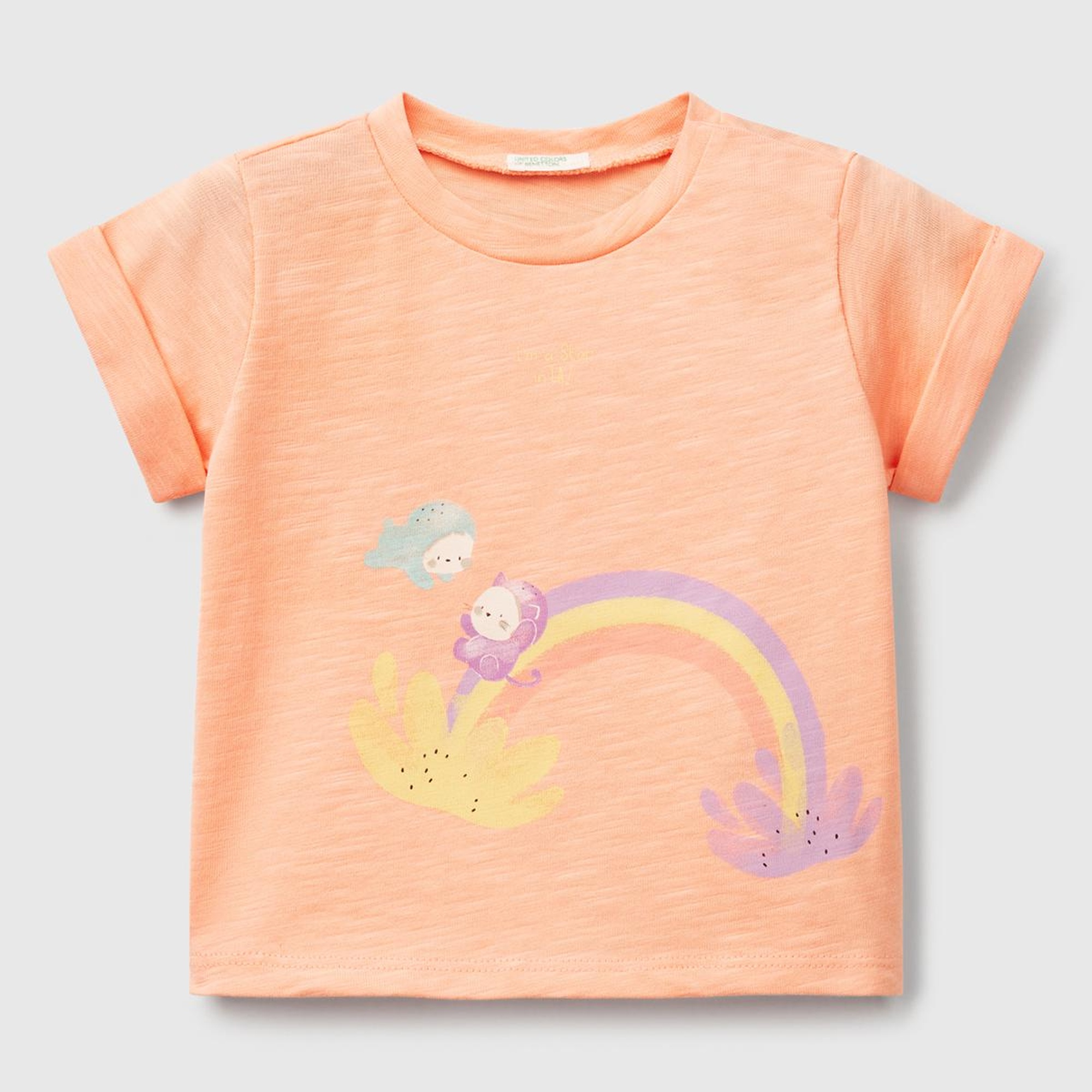 Bebek Yavruağzı Önü Baskılı Omzu Çıtçıtlı Manşet Detaylı T-Shirt