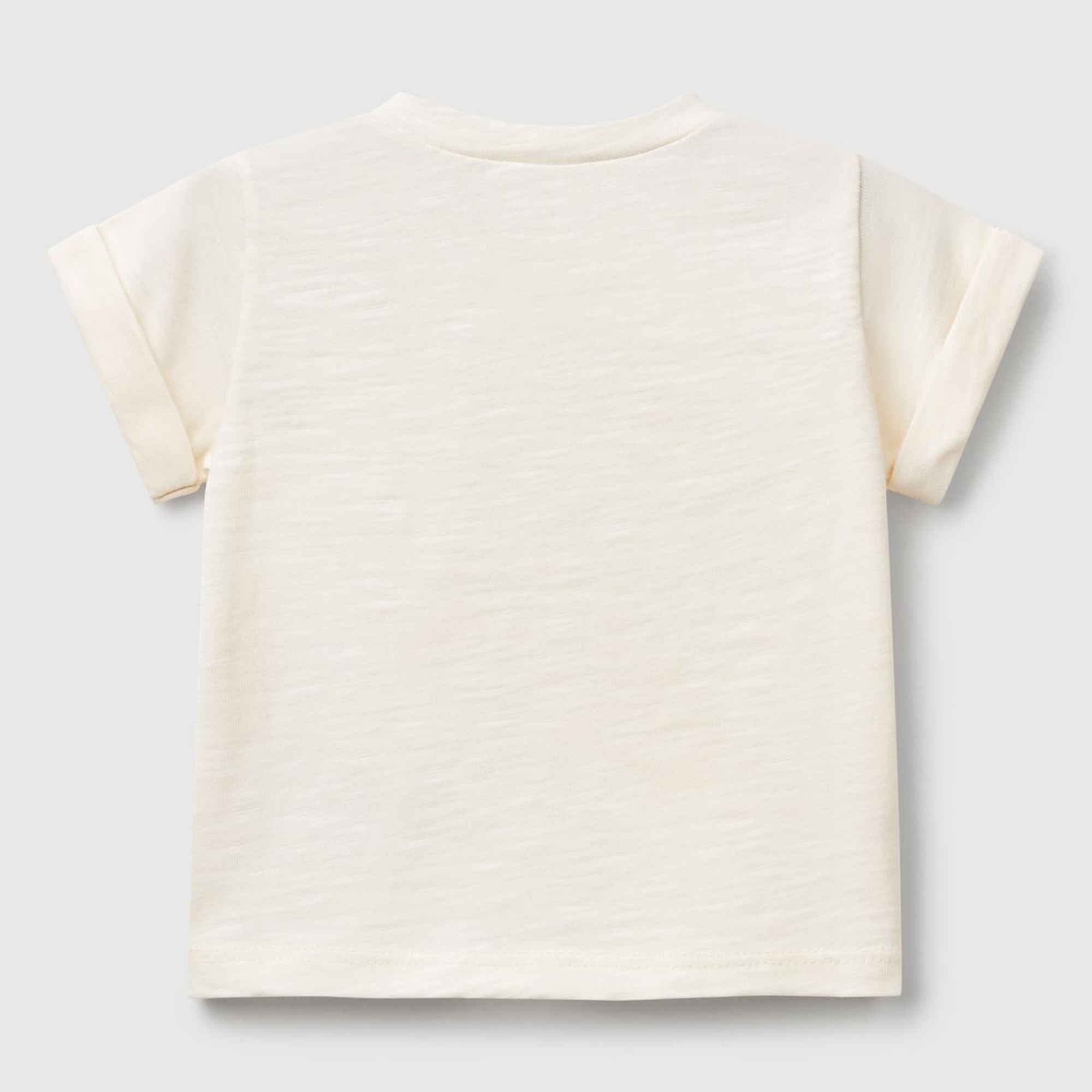 Bebek Ekru Önü Baskılı Omzu Çıtçıtlı Manşet Detaylı T-Shirt