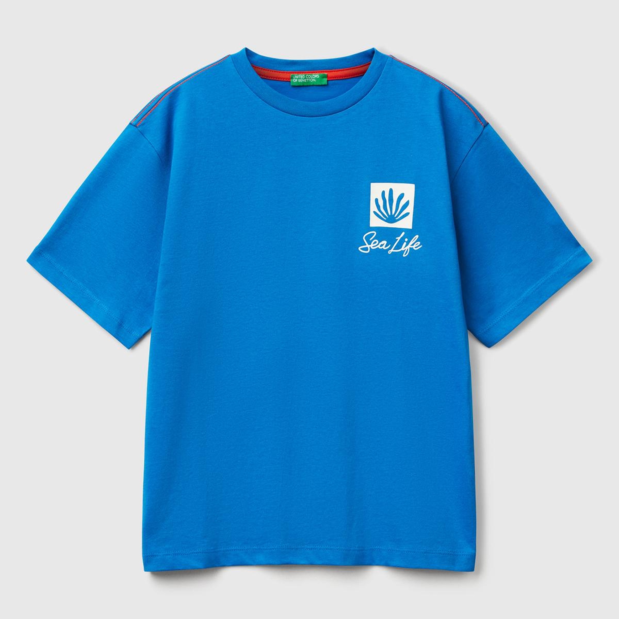 Erkek Çocuk Saks Mavi Slogan Baskılı Oversize T-Shirt