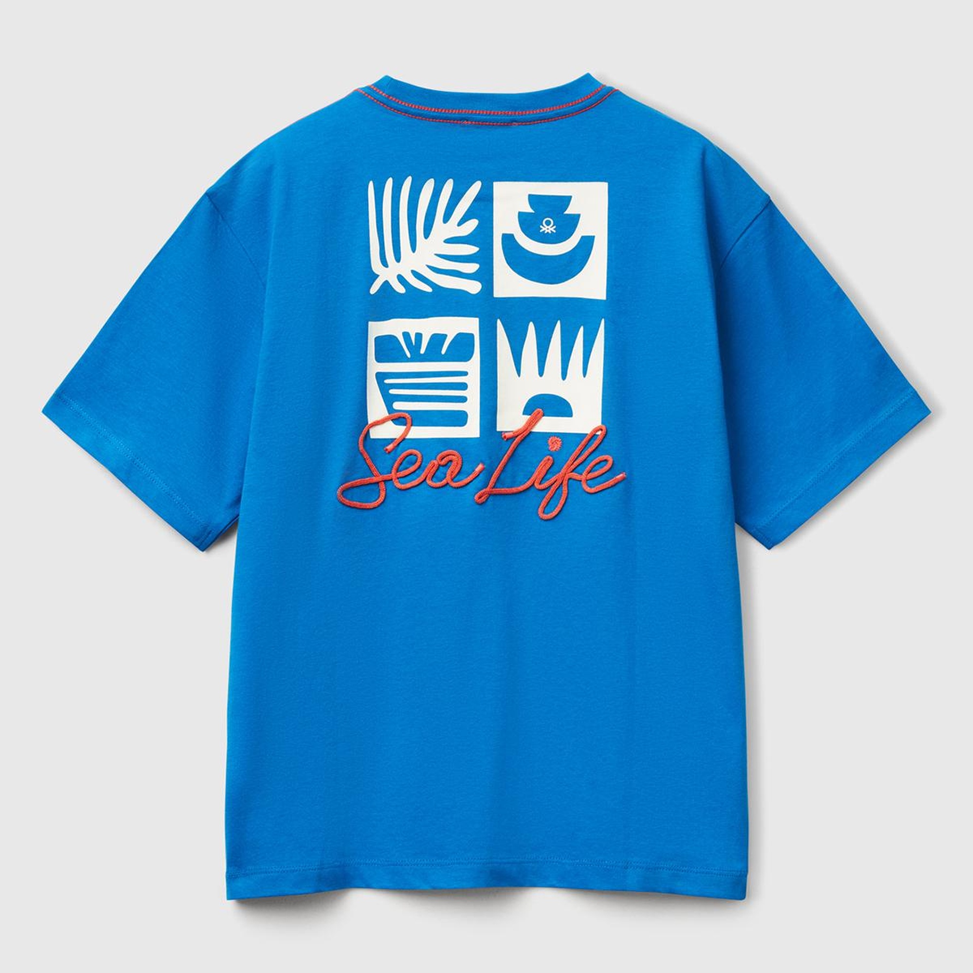 Erkek Çocuk Saks Mavi Slogan Baskılı Oversize T-Shirt