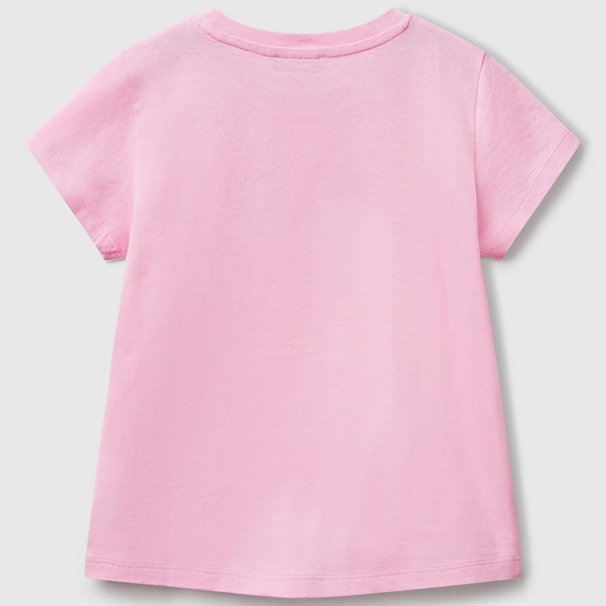 Kız Çocuk Pembe Simli Benetton Logo Baskılı T-Shirt
