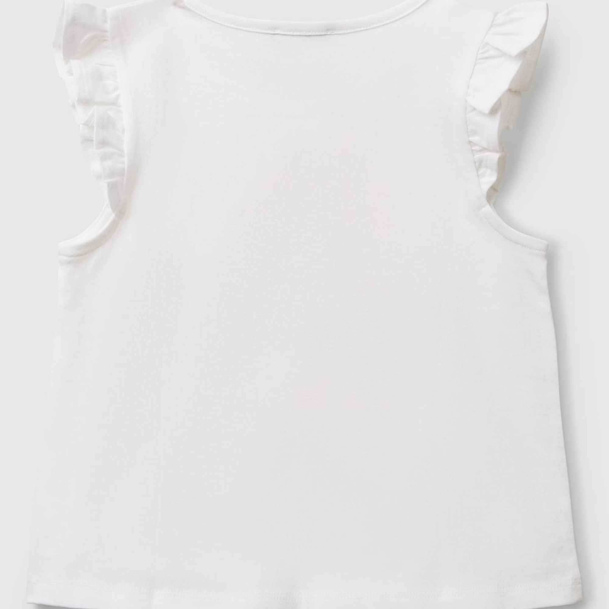 Kız Çocuk Beyaz Mix Önü Baskılı Pile Kollu T-Shirt