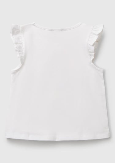  Kız Çocuk Beyaz Mix Önü Baskılı Pile Kollu T-Shirt