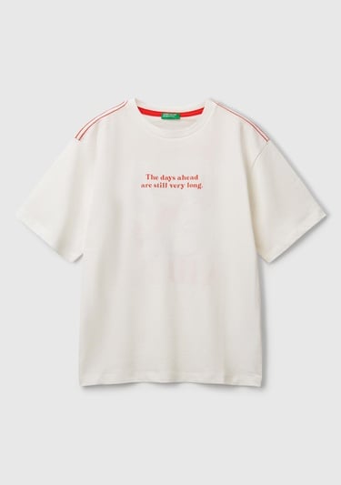  Erkek Çocuk Beyaz Slogan Baskılı Oversize T-Shirt