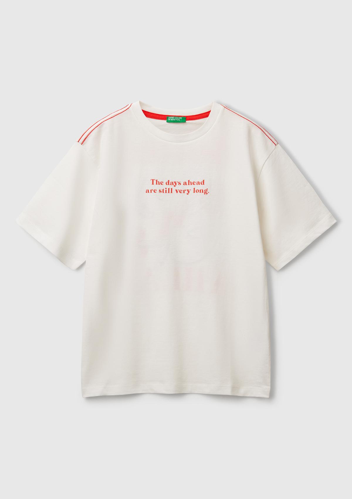 Erkek Çocuk Beyaz Slogan Baskılı Oversize T-Shirt