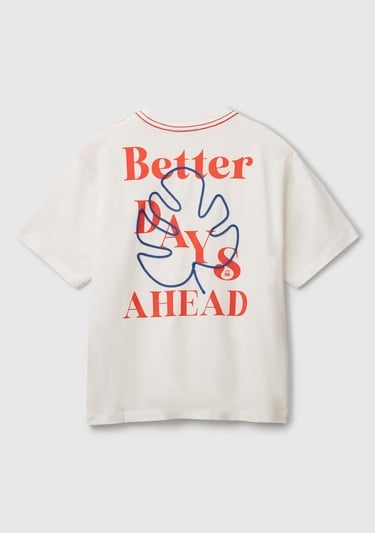 Erkek Çocuk Beyaz Slogan Baskılı Oversize T-Shirt