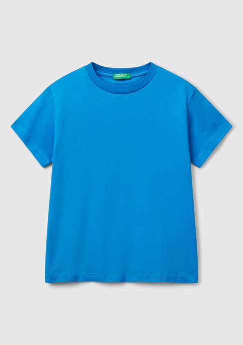  Erkek Çocuk Saks Mavi Slogan Baskılı T-Shirt