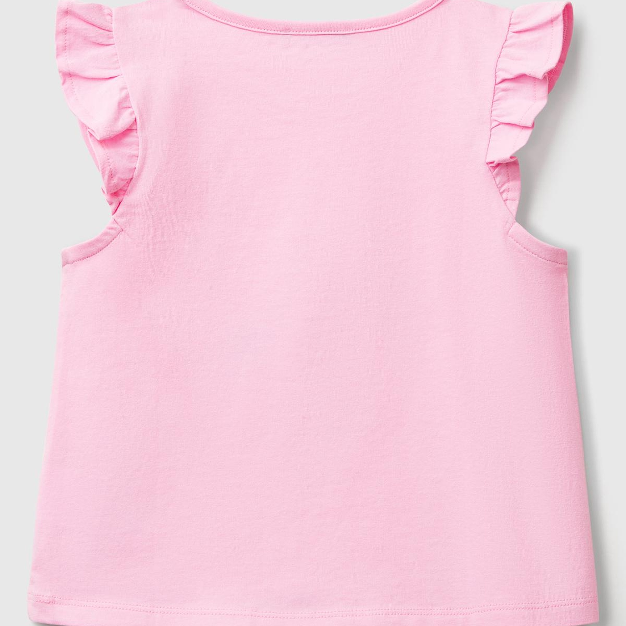 Kız Çocuk Pembe Önü Baskılı Pile Kollu T-Shirt