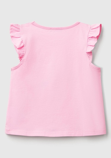  Kız Çocuk Pembe Önü Baskılı Pile Kollu T-Shirt