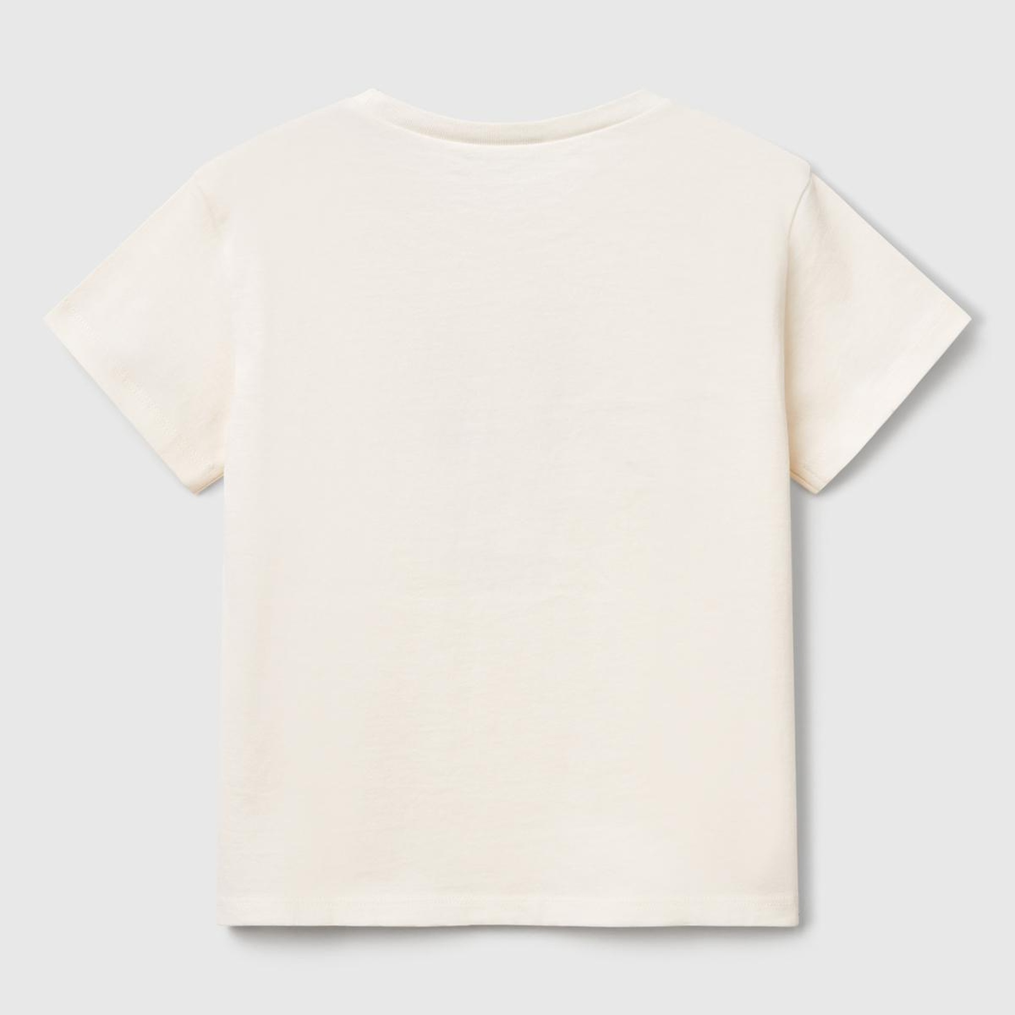 Kız Çocuk Ekru Önü Baskılı Tül Aplikli Yırtmaçlı T-Shirt