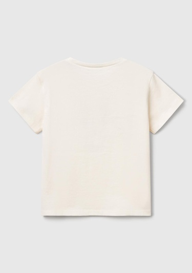  Kız Çocuk Ekru Önü Baskılı Tül Aplikli Yırtmaçlı T-Shirt