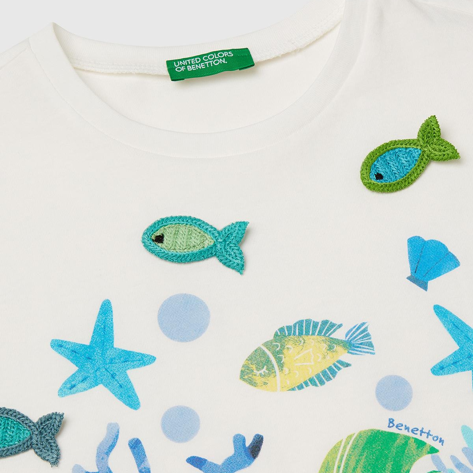 Kız Çocuk Beyaz Kroşe Detaylı Kimono Kollu T-Shirt