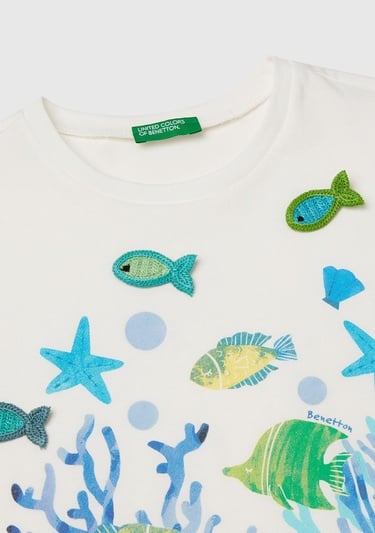  Kız Çocuk Beyaz Kroşe Detaylı Kimono Kollu T-Shirt