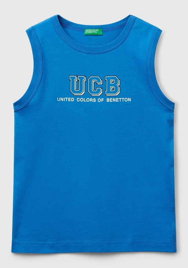  Erkek Çocuk Saks Mavi Benetton Logo Baskılı Atlet