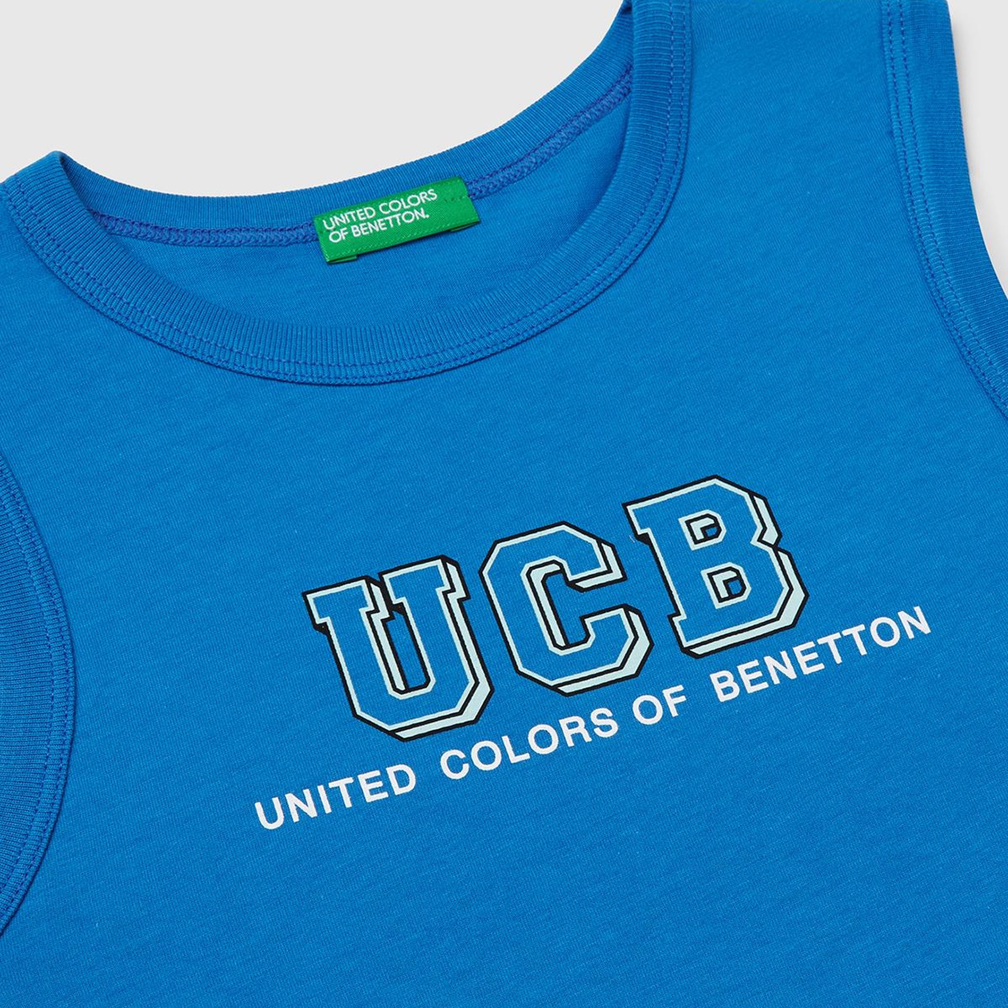 Erkek Çocuk Saks Mavi Benetton Logo Baskılı Atlet