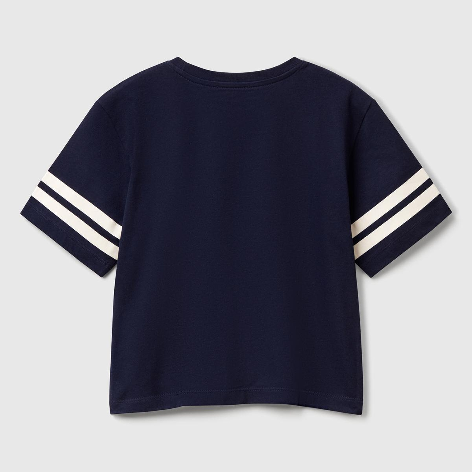 Erkek Çocuk Lacivert Fotoğraf Baskılı Kolu Çizgili Oversize T-Shirt