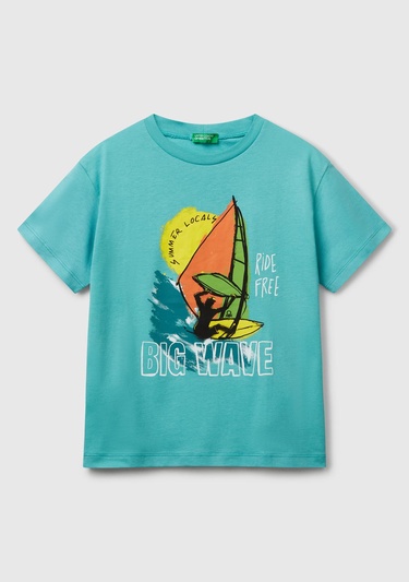  Erkek Çocuk Mint Yeşili Slogan Baskılı T-Shirt