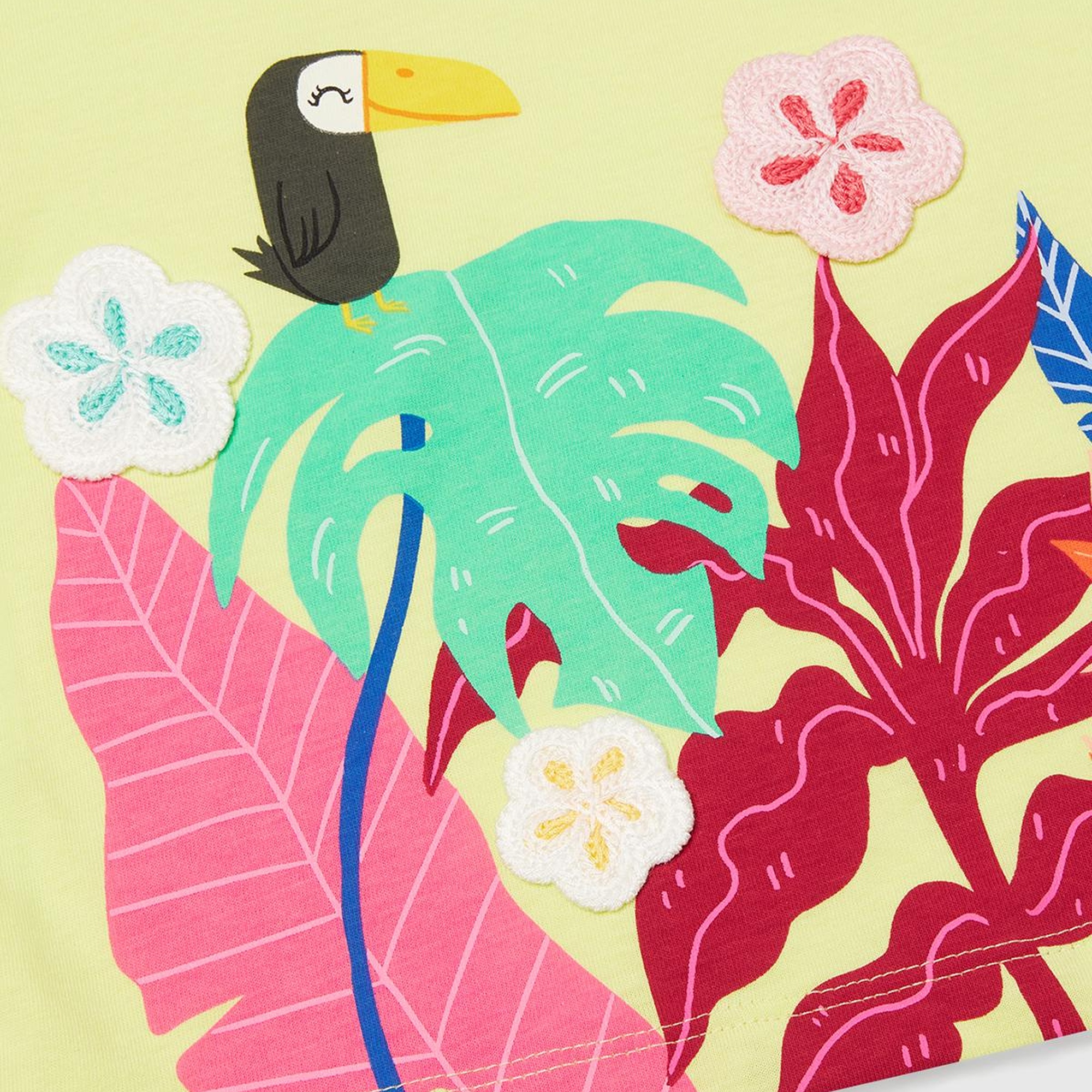 Kız Çocuk Sarı Kroşe Detaylı Kimono Kollu T-Shirt