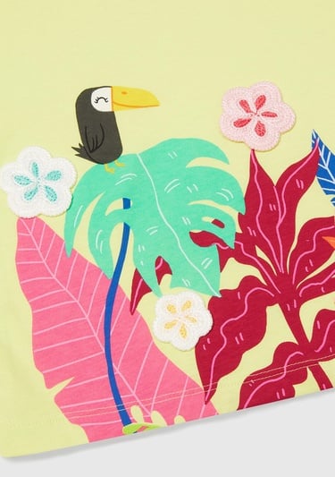  Kız Çocuk Sarı Kroşe Detaylı Kimono Kollu T-Shirt