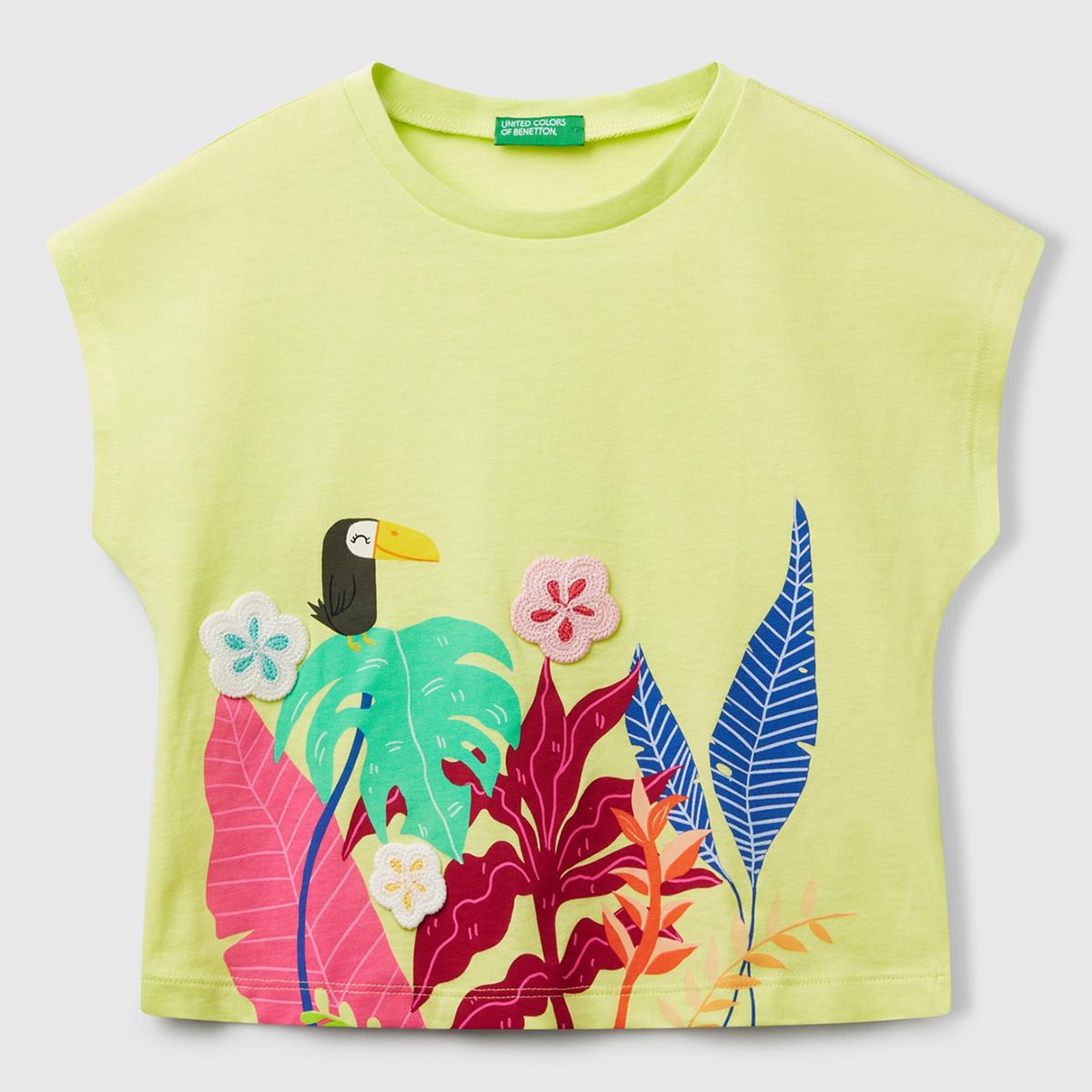 Kız Çocuk Sarı Kroşe Detaylı Kimono Kollu T-Shirt