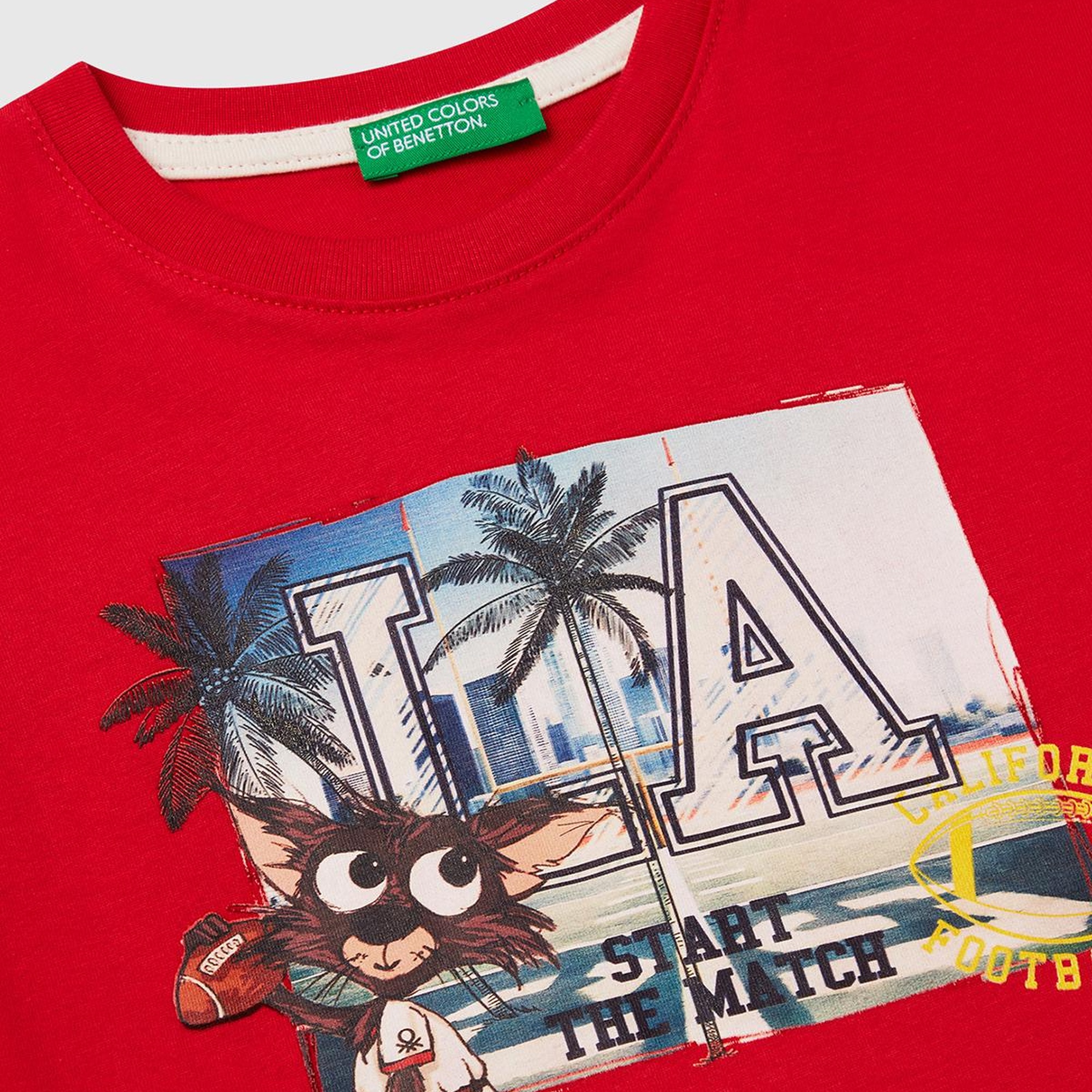 Erkek Çocuk Kırmızı Fotoğraf Baskılı Kolu Çizgili Oversize T-Shirt