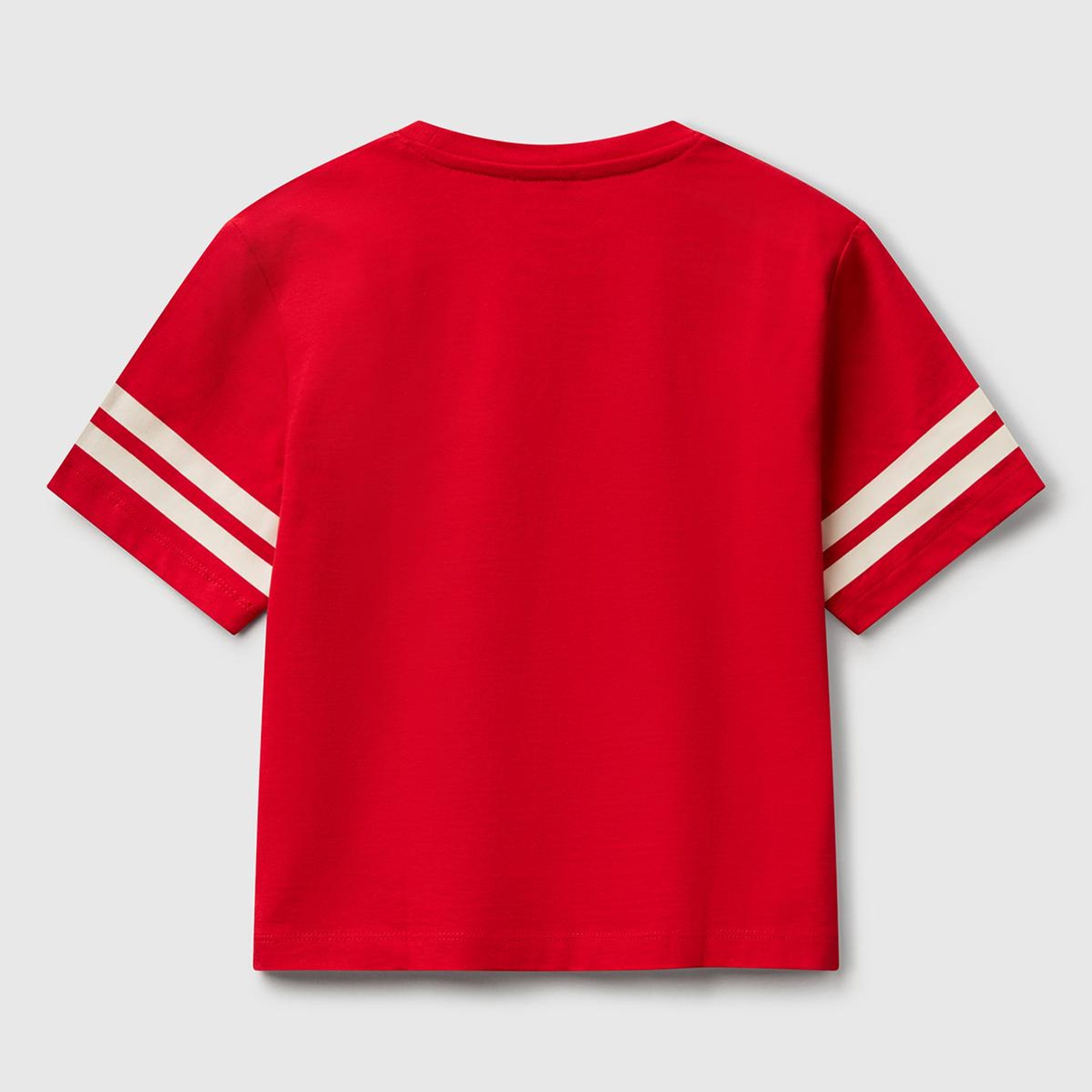 Erkek Çocuk Kırmızı Fotoğraf Baskılı Kolu Çizgili Oversize T-Shirt