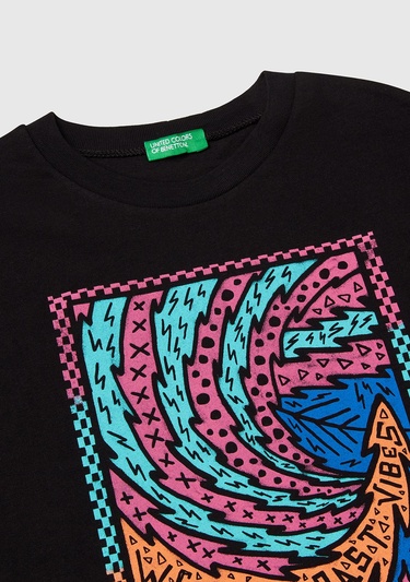  Erkek Çocuk Siyah Slogan Baskılı T-Shirt