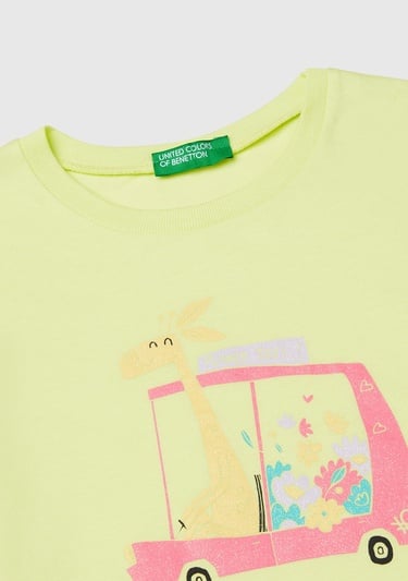  Kız Çocuk Sarı Simli Grafik Baskılı T-Shirt