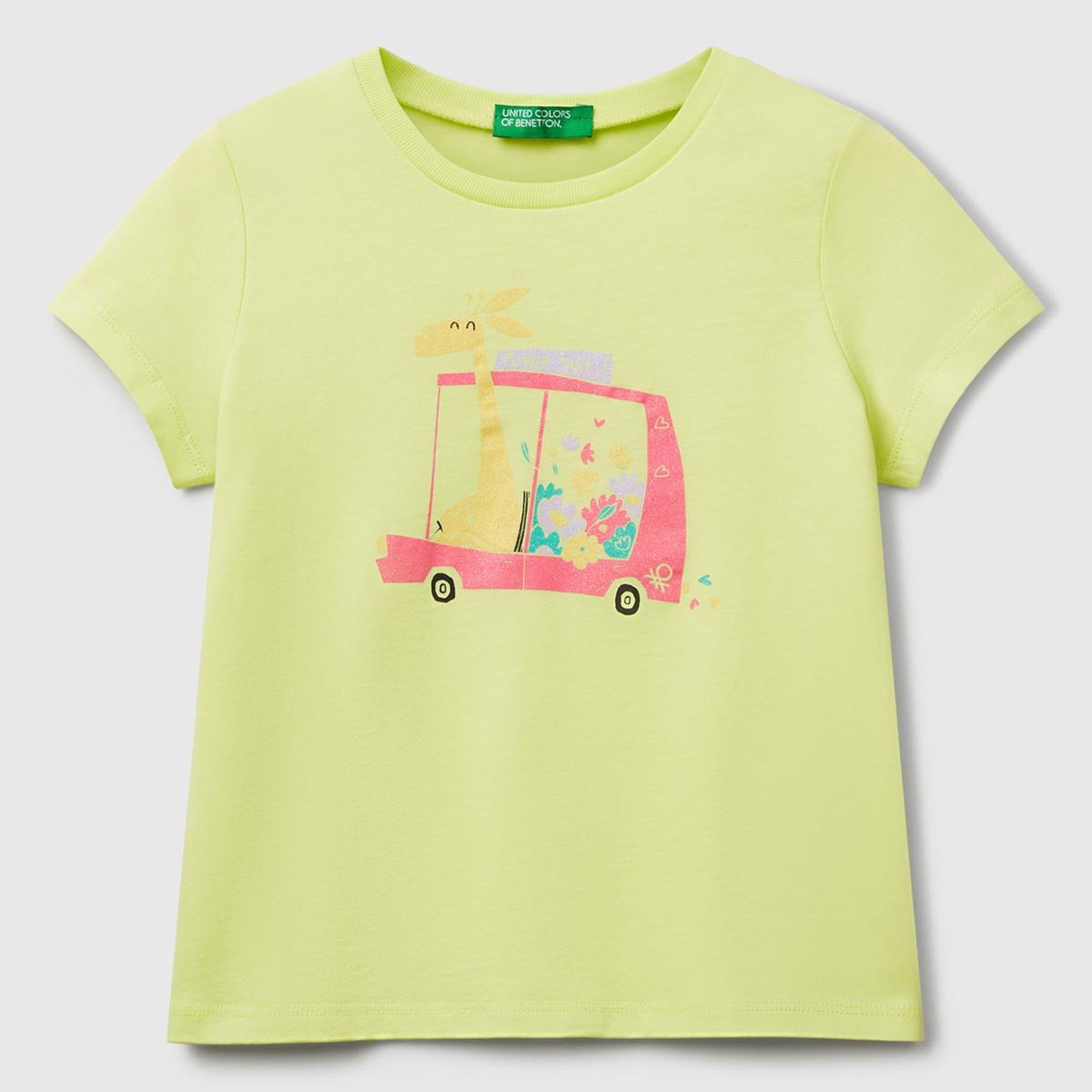 Kız Çocuk Sarı Simli Grafik Baskılı T-Shirt