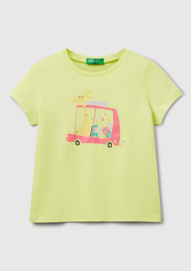  Kız Çocuk Sarı Simli Grafik Baskılı T-Shirt